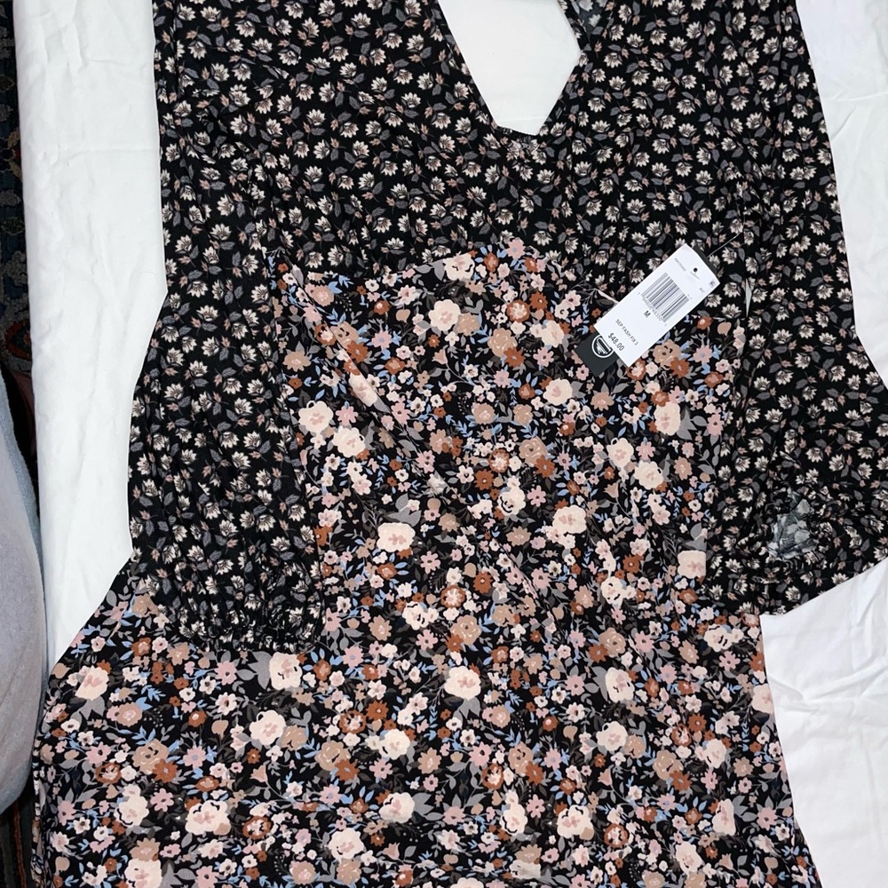 As U Wish Black and Pink Floral Long Sleeve Dress